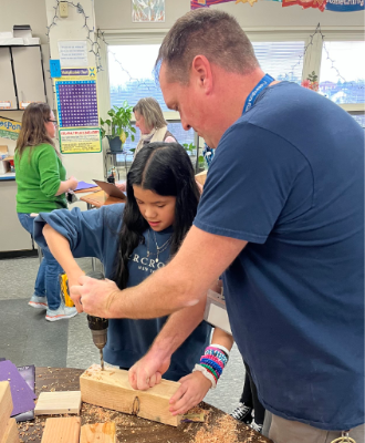  Student building bee hotel